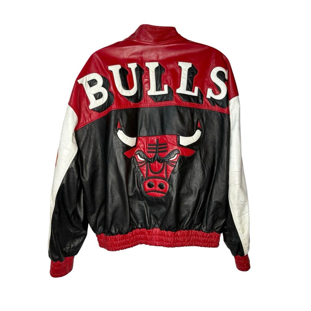 Vintage 90s Chicago Bulls Leather Jacket Embroidered Design XL RARE HTF